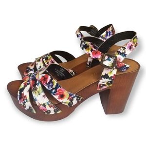 Madden Girl® Lifft heeled floral sandal wooden heel